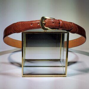 VINTAGE CAMPAIGN MENS LIZZARD SKIN LEATHER BELT...COGNAC...SOLID BRASS BUCKLE